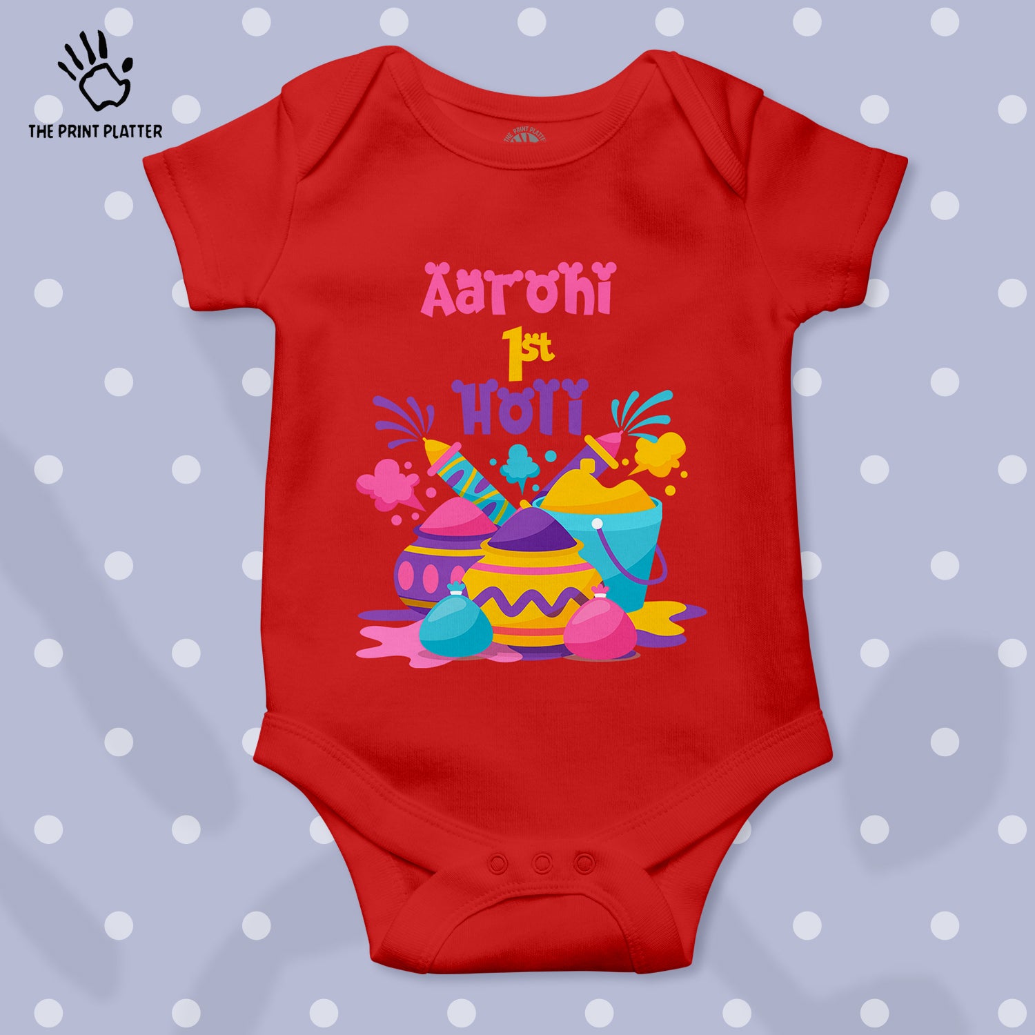 Aarohi 1st Holi Unisex Half Sleeve Romper