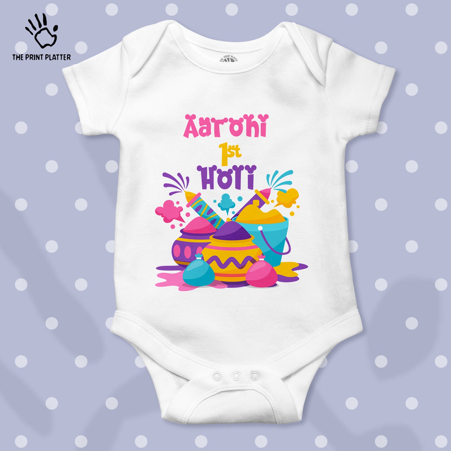 Aarohi 1st Holi Unisex Half Sleeve Romper