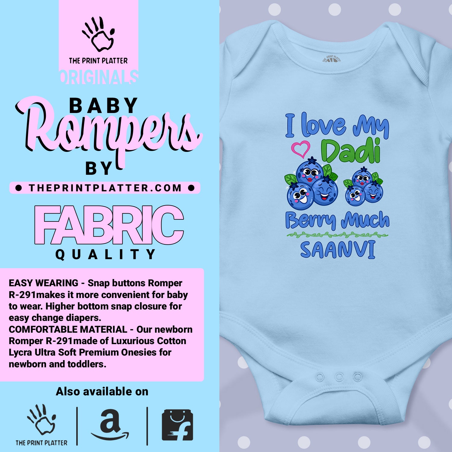 I Love My Dadi Berry Much Saanvi Unisex Half Sleeve Romper