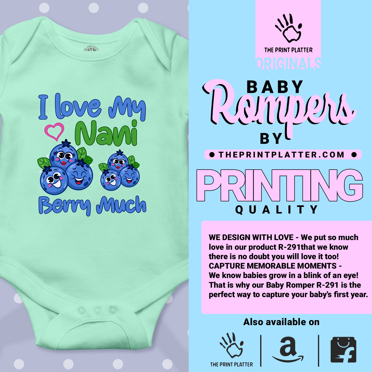 I love my Nani unisex half sleeve romper green