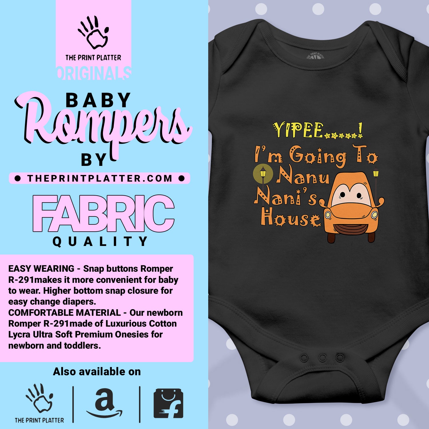 YIPEE I AM GOING TO NANU NANI'S HOUSE unisex half sleeve romper
