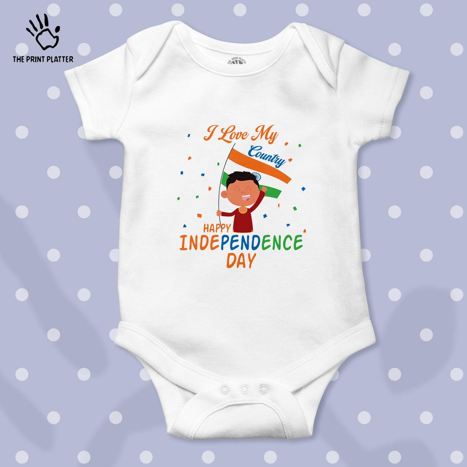 I Love My Country Happy Independence Day Unisex Half Sleeve Romper