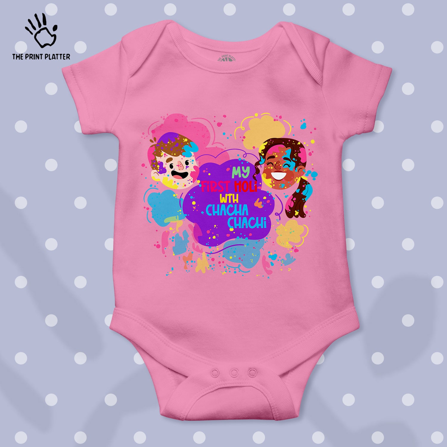 My First Holi With Chacha Chachi Unisex Half Sleeve Romper