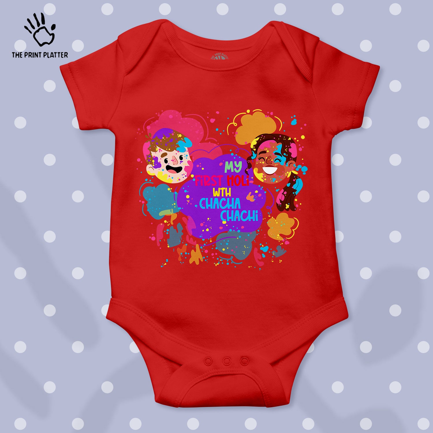 My First Holi With Chacha Chachi Unisex Half Sleeve Romper