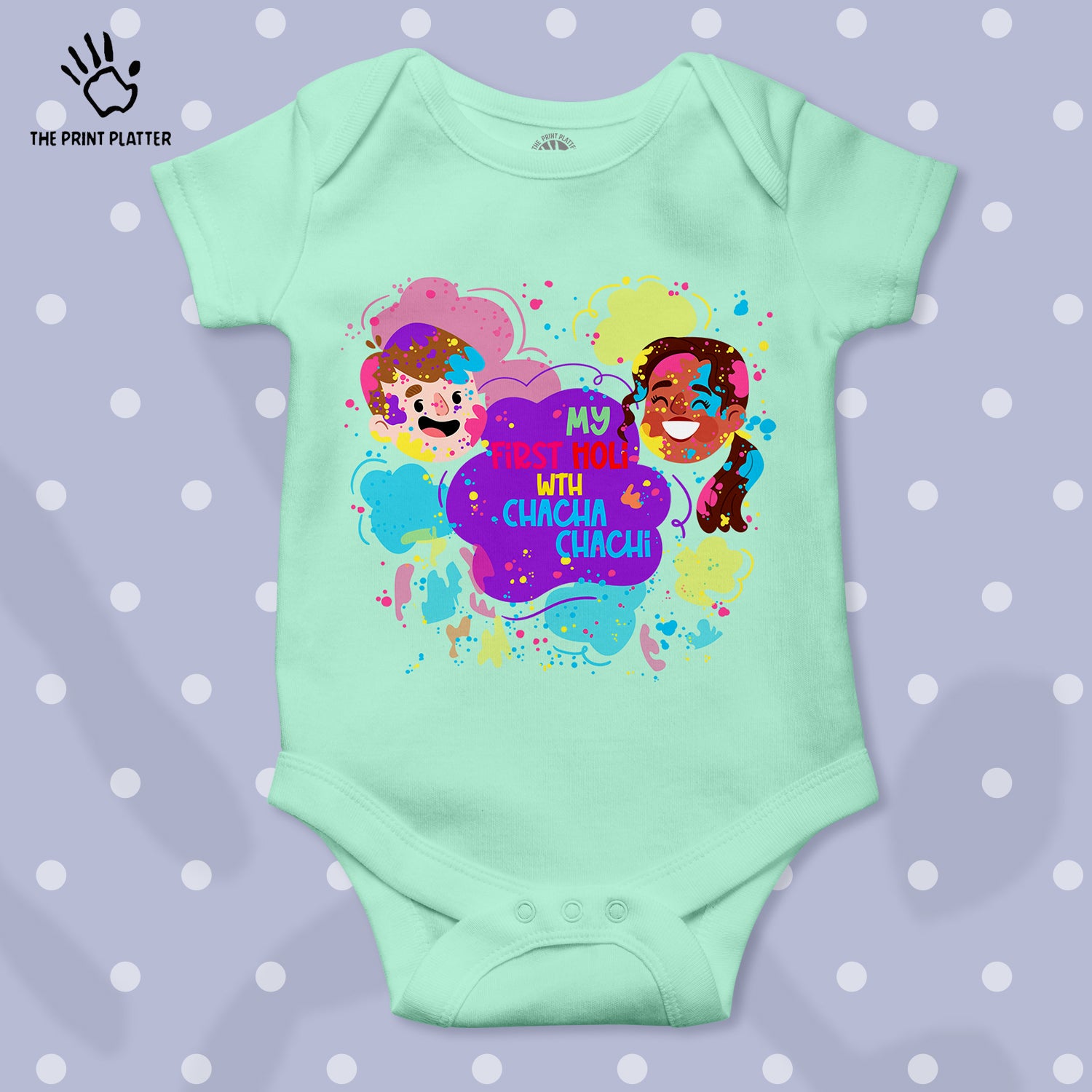 My First Holi With Chacha Chachi Unisex Half Sleeve Romper