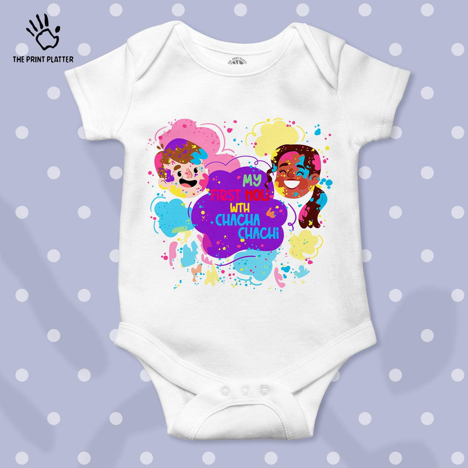 My First Holi With Chacha Chachi Unisex Half Sleeve Romper