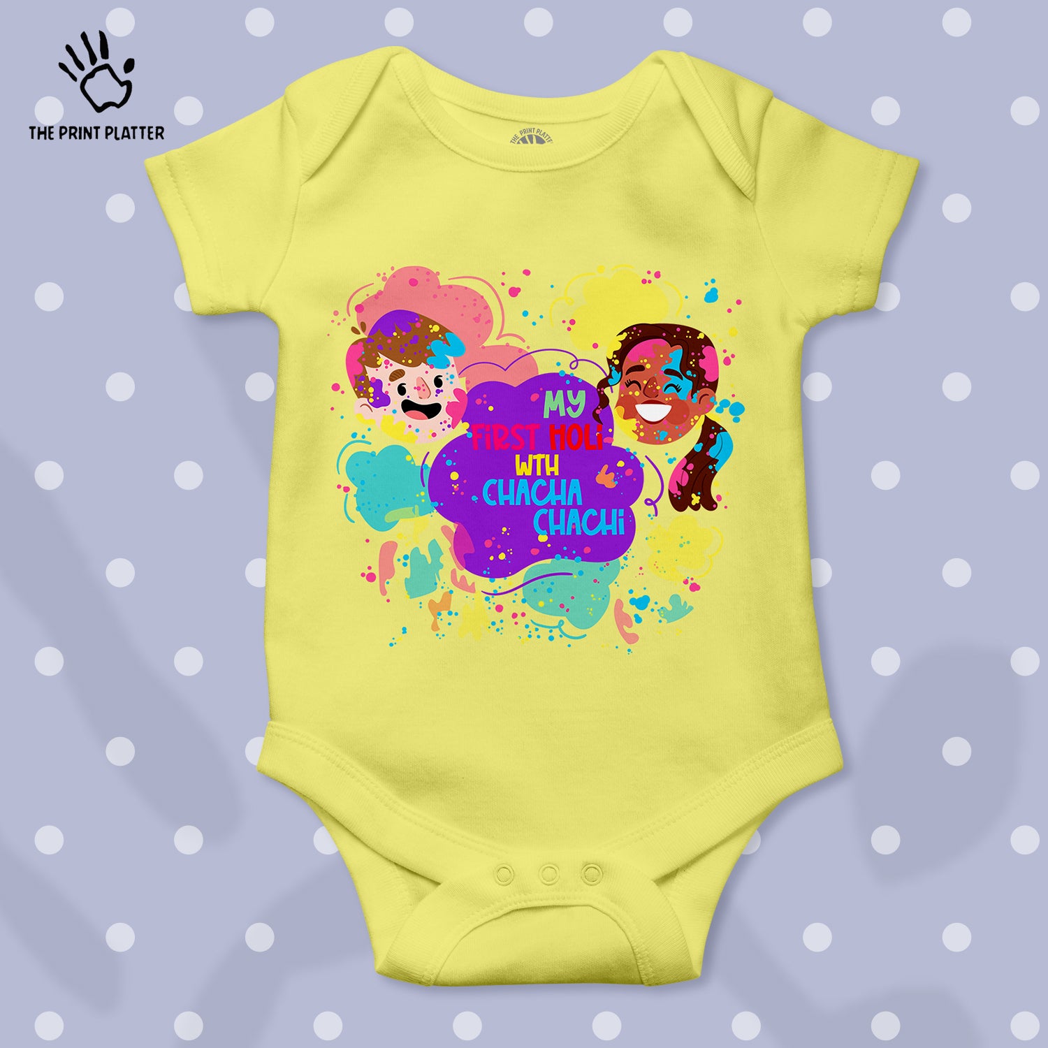 My First Holi With Chacha Chachi Unisex Half Sleeve Romper