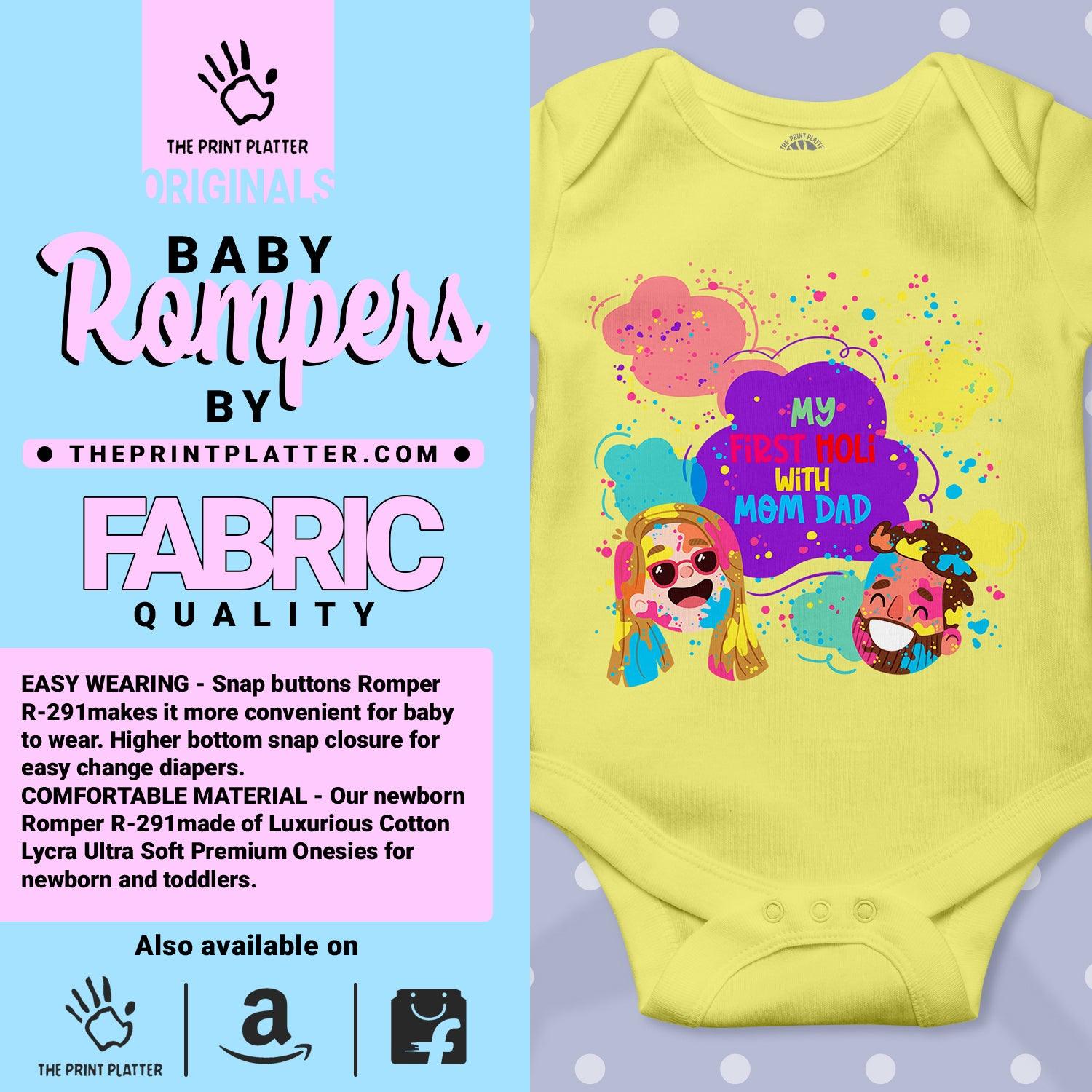 My First Holi With MOM DAD Chachi Unisex Half Sleeve Romper