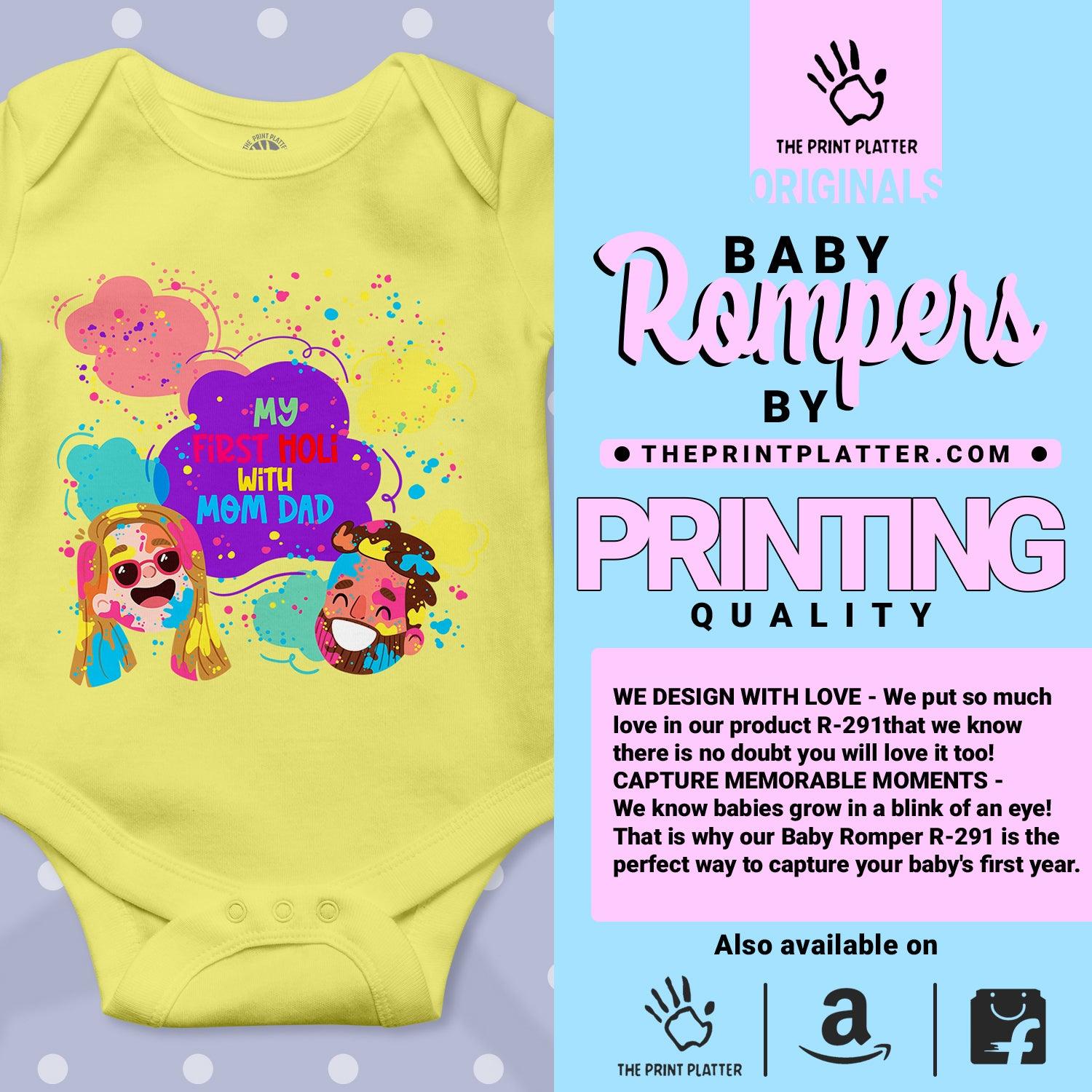 My First Holi With MOM DAD Chachi Unisex Half Sleeve Romper