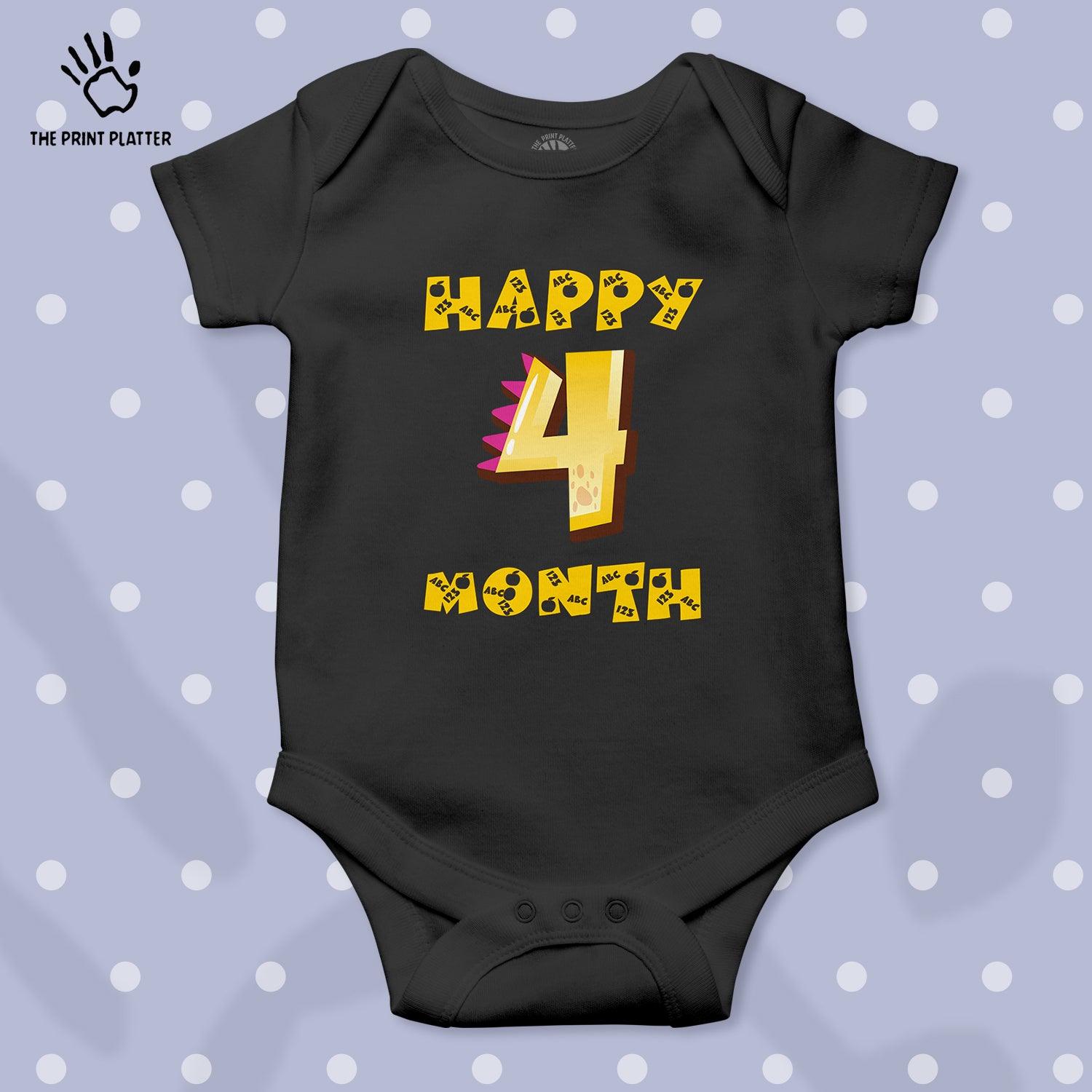 Happy 4 Month Unisex Half Sleeve Romper