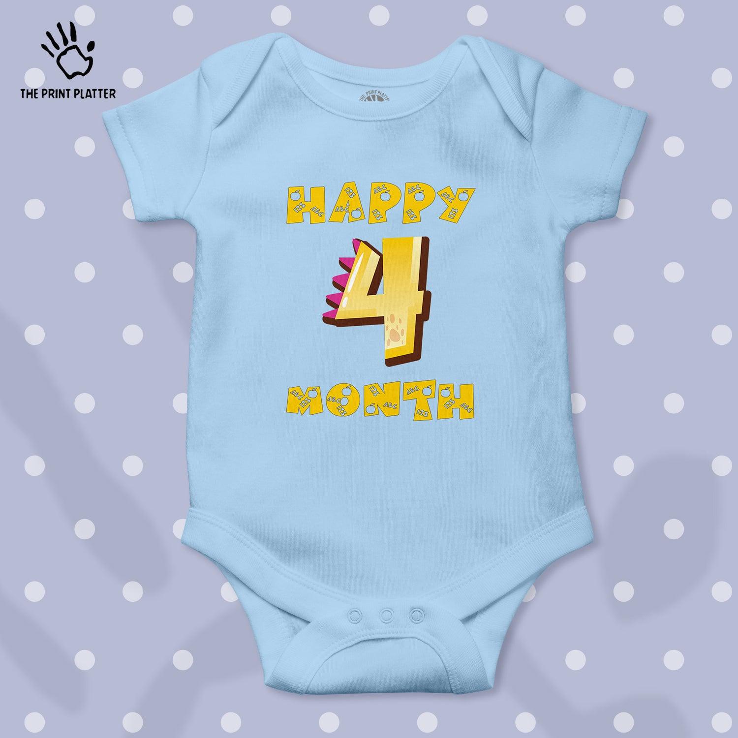 Happy 4 Month Unisex Half Sleeve Romper