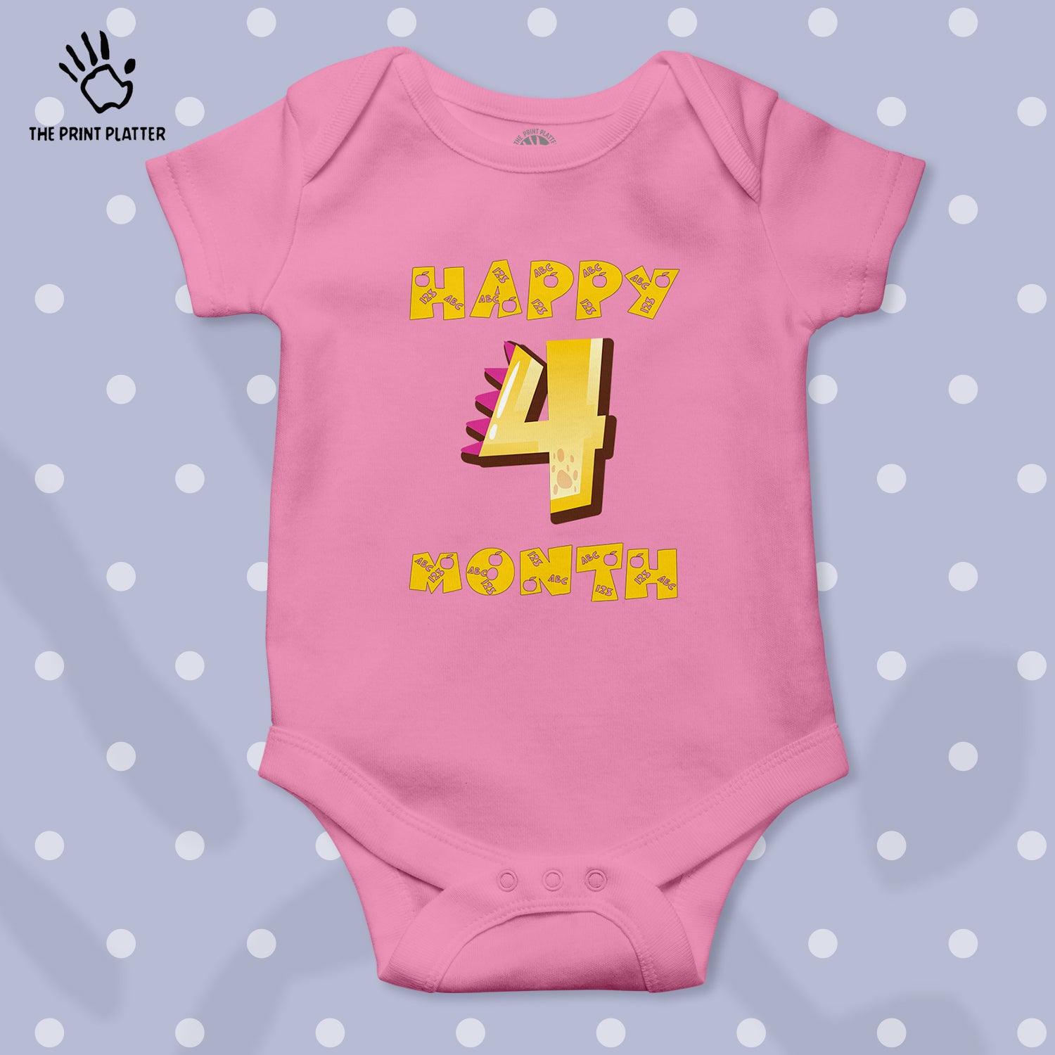 Happy 4 Month Unisex Half Sleeve Romper