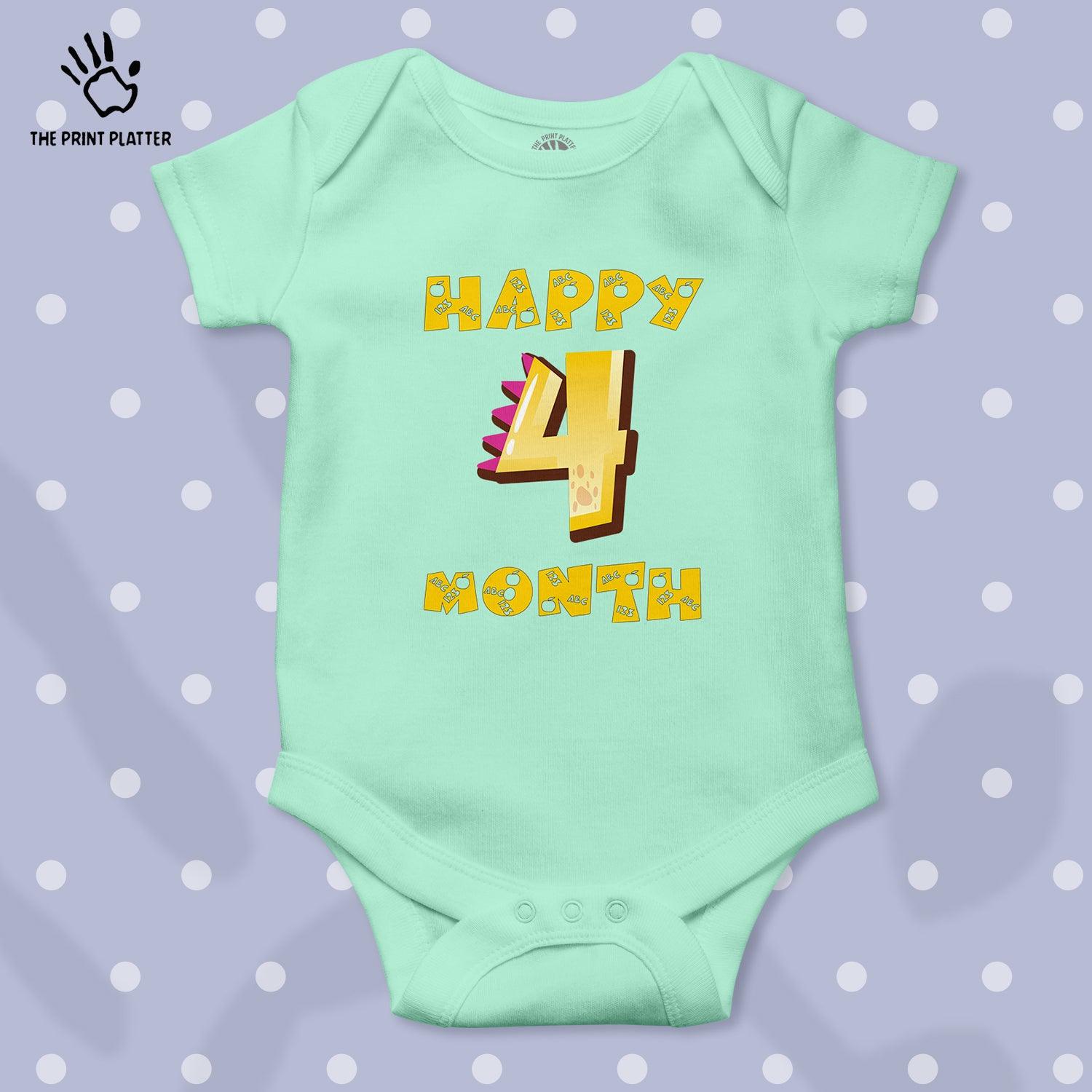 Happy 4 Month Unisex Half Sleeve Romper