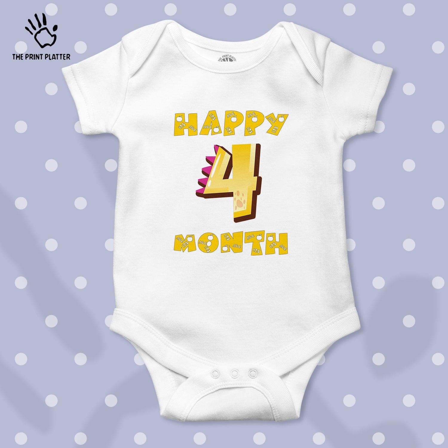 Happy 4 Month Unisex Half Sleeve Romper