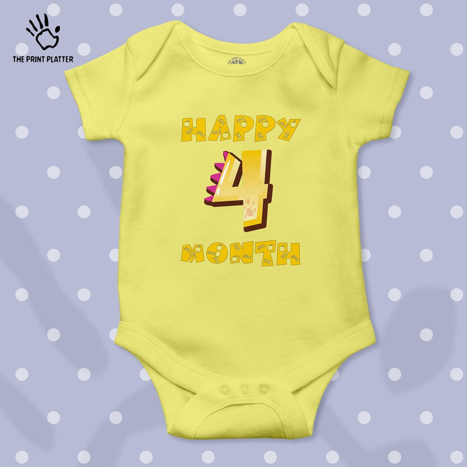 Happy 4 Month Unisex Half Sleeve Romper