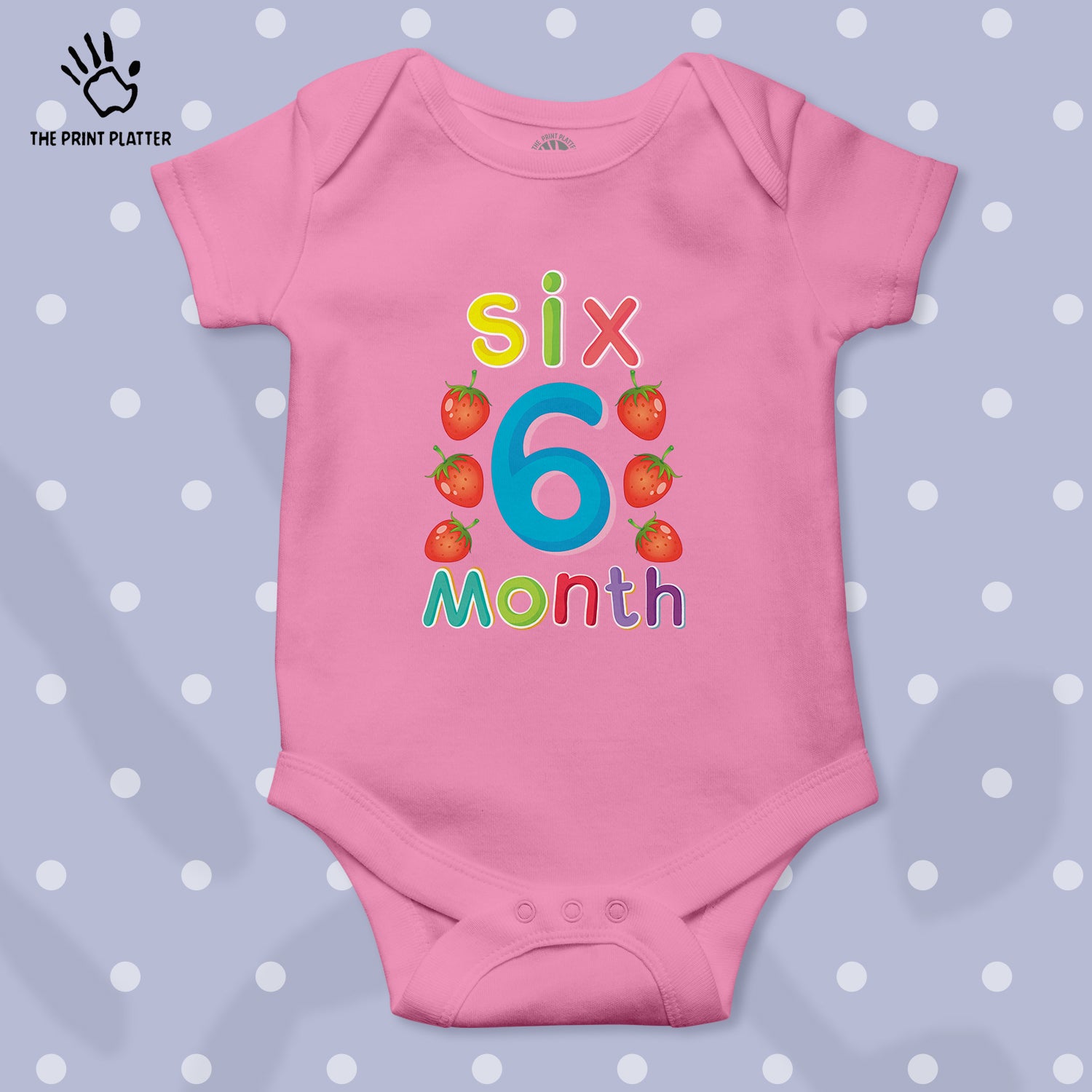 Six Month Strawberry Unisex Half Sleeve Romper