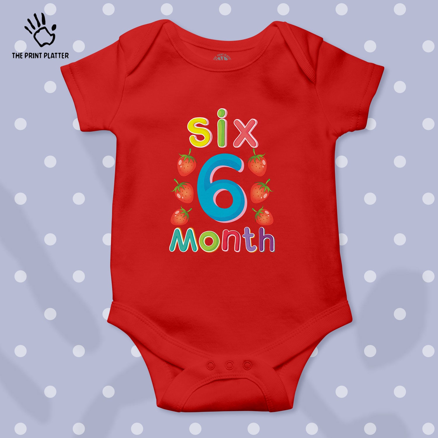 Six Month Strawberry Unisex Half Sleeve Romper