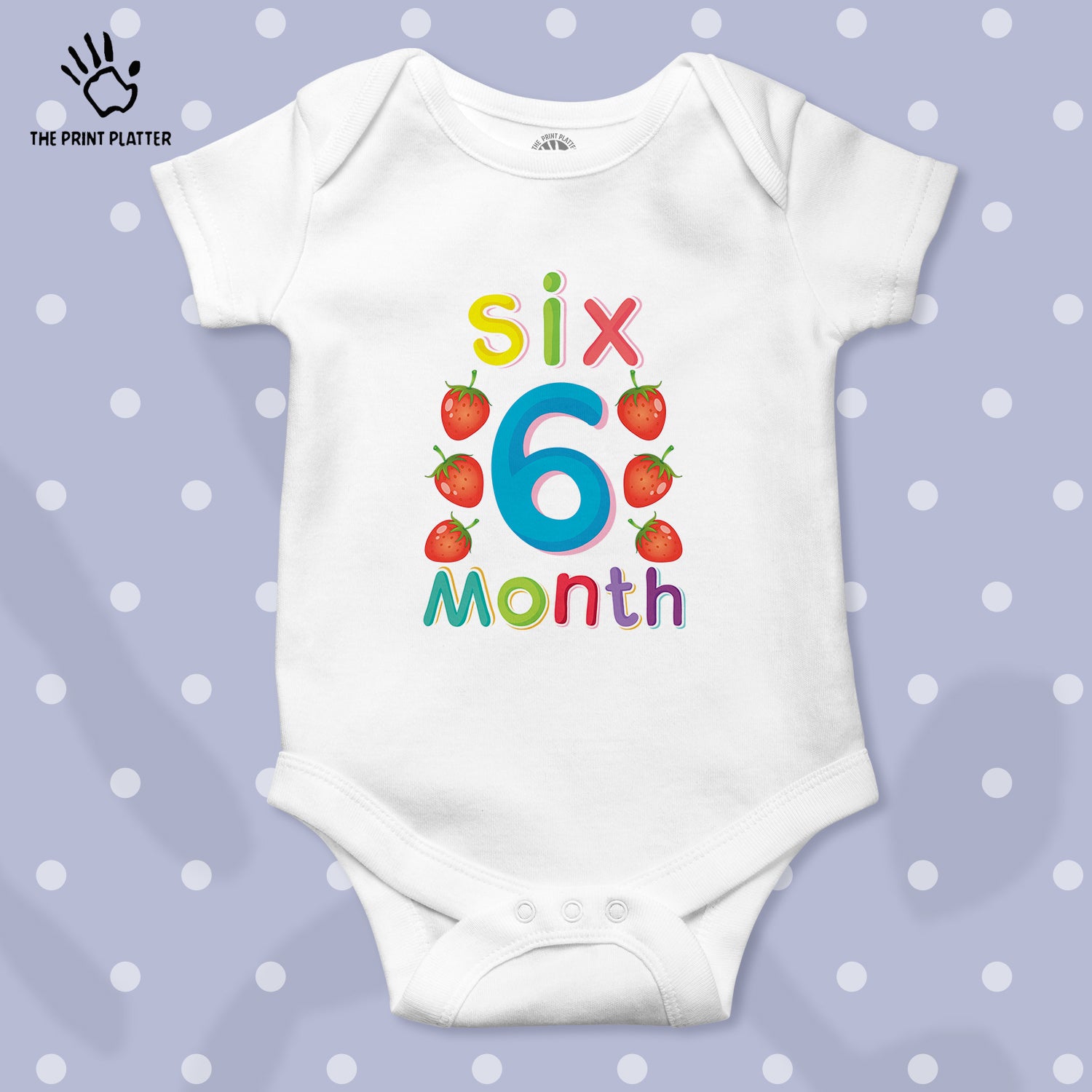 Six Month Strawberry Unisex Half Sleeve Romper