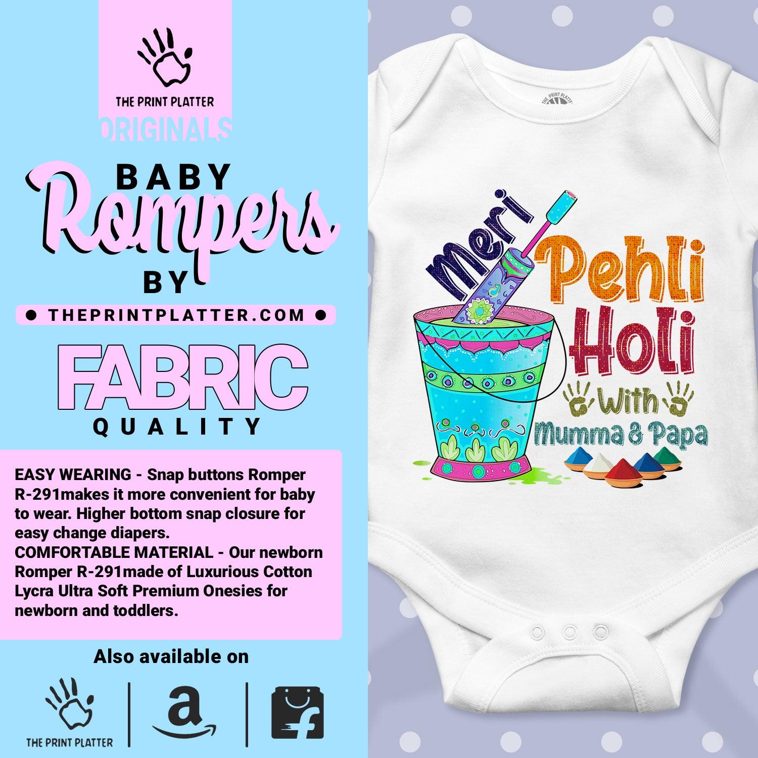 Meri Pehli Holi With Mumma & Papa Unisex Half Sleeve Romper