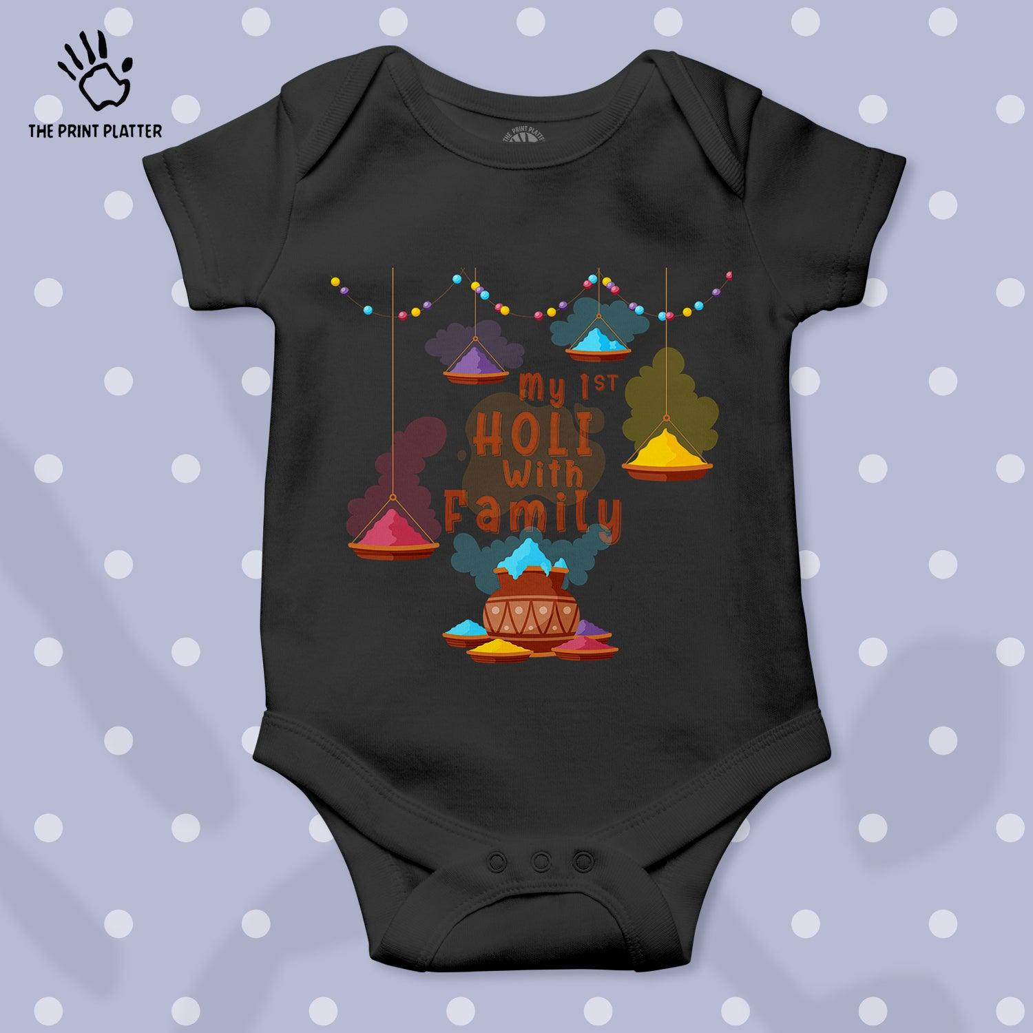 My 1st Holi With Family Unisex Half Sleeve Romper