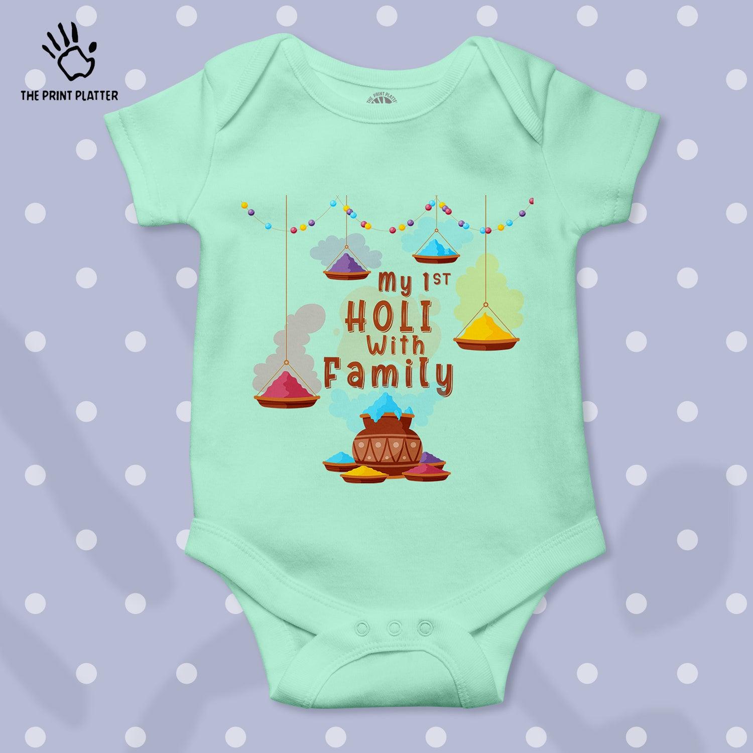 My 1st Holi With Family Unisex Half Sleeve Romper