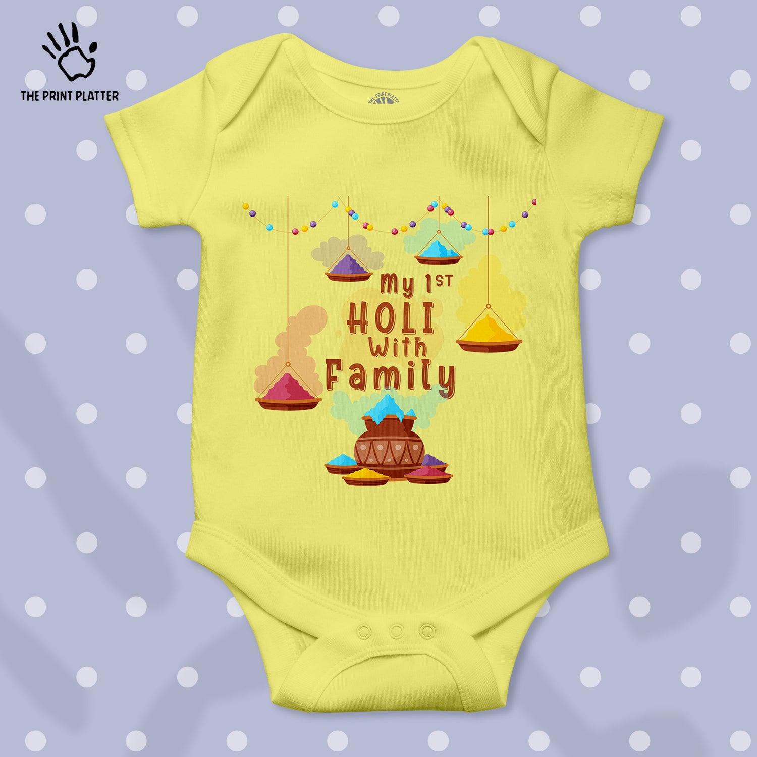 My 1st Holi With Family Unisex Half Sleeve Romper