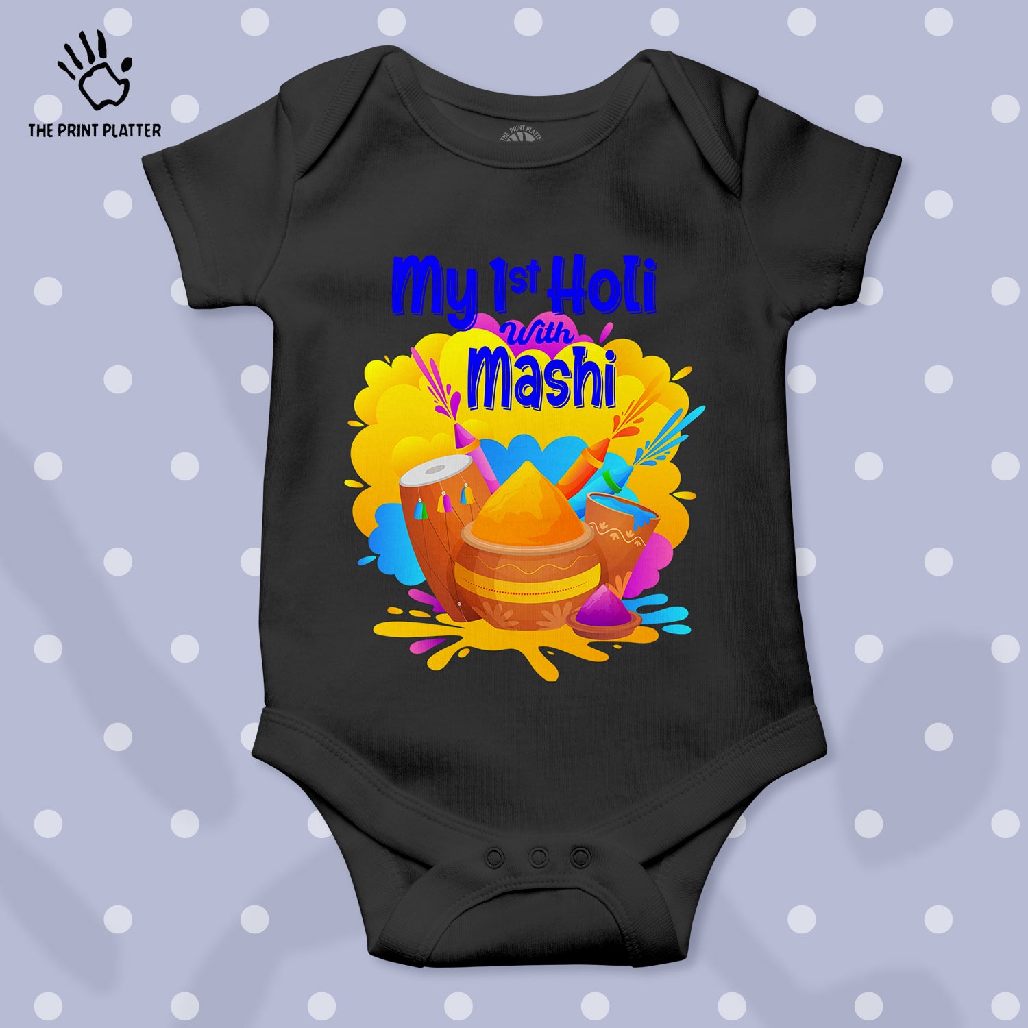 My First Holi With Mashi Unisex Half Sleeve Romper