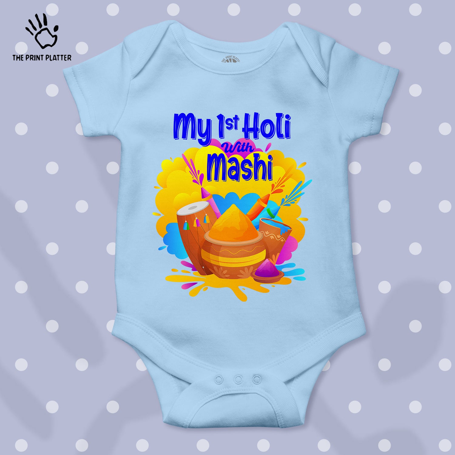 My First Holi With Mashi Unisex Half Sleeve Romper