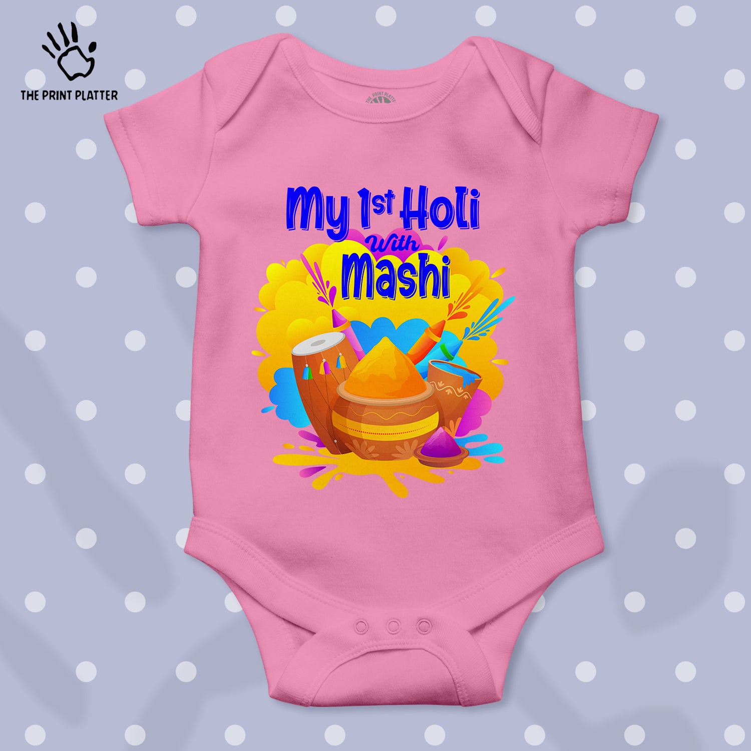 My First Holi With Mashi Unisex Half Sleeve Romper