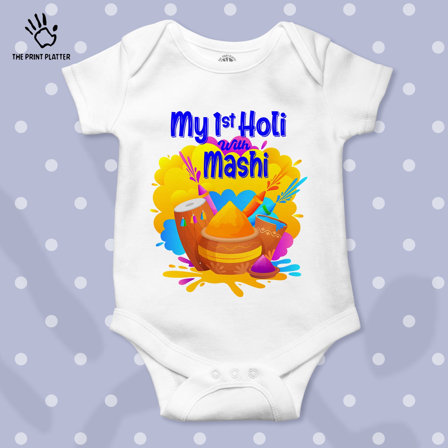 My First Holi With Mashi Unisex Half Sleeve Romper