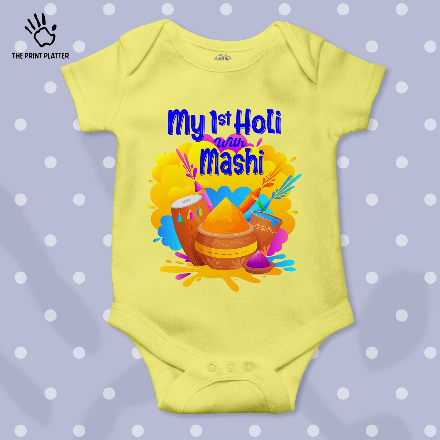 My First Holi With Mashi Unisex Half Sleeve Romper