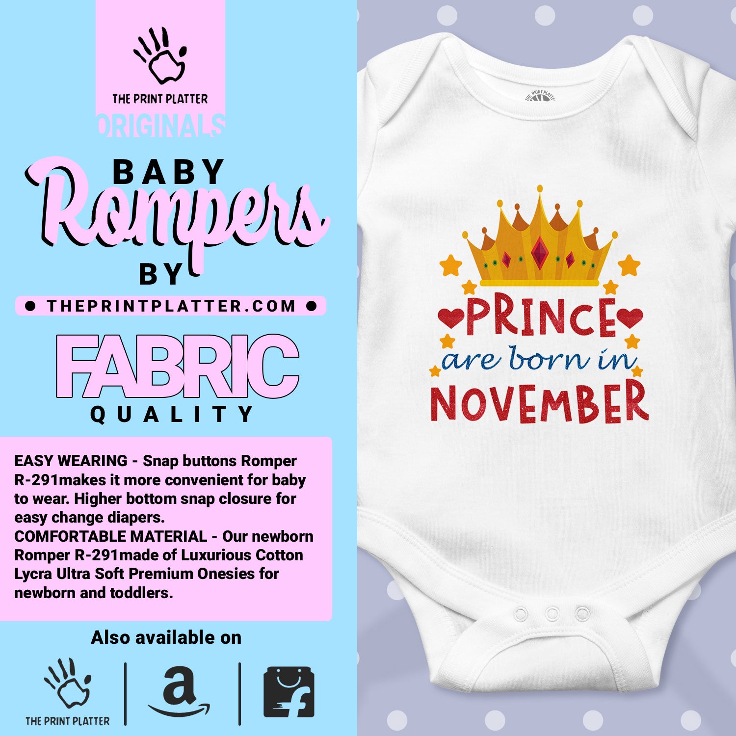 Prince Are Born In November Unisex Half Sleeve Romper