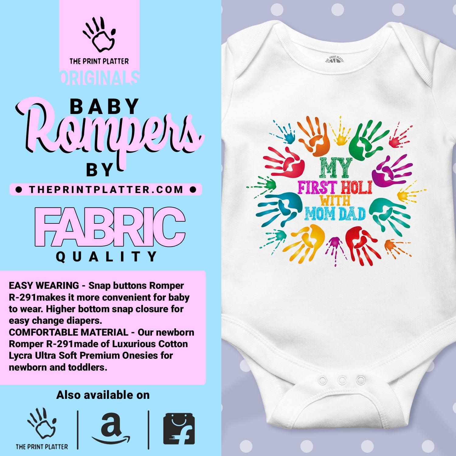 My First Holi With MOM DAD Unisex Half Sleeve Romper