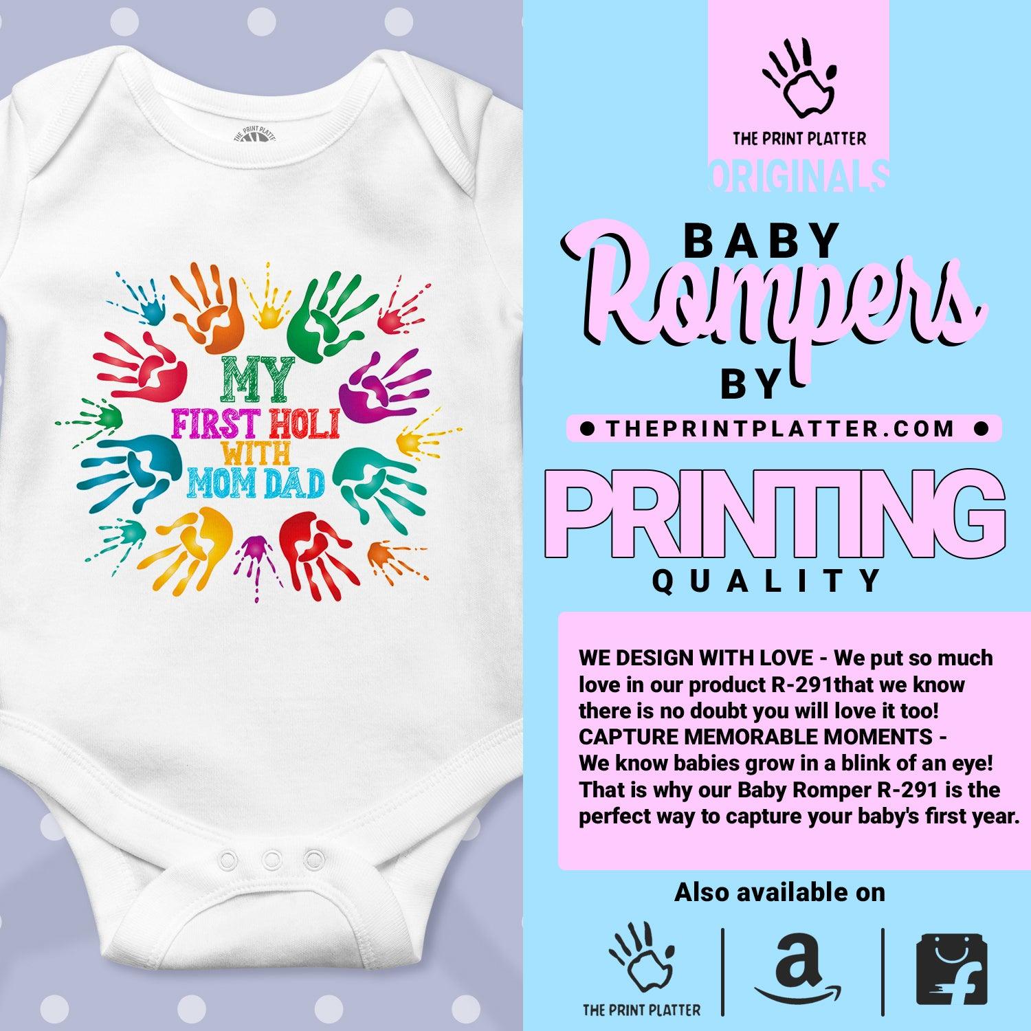 My First Holi With MOM DAD Unisex Half Sleeve Romper