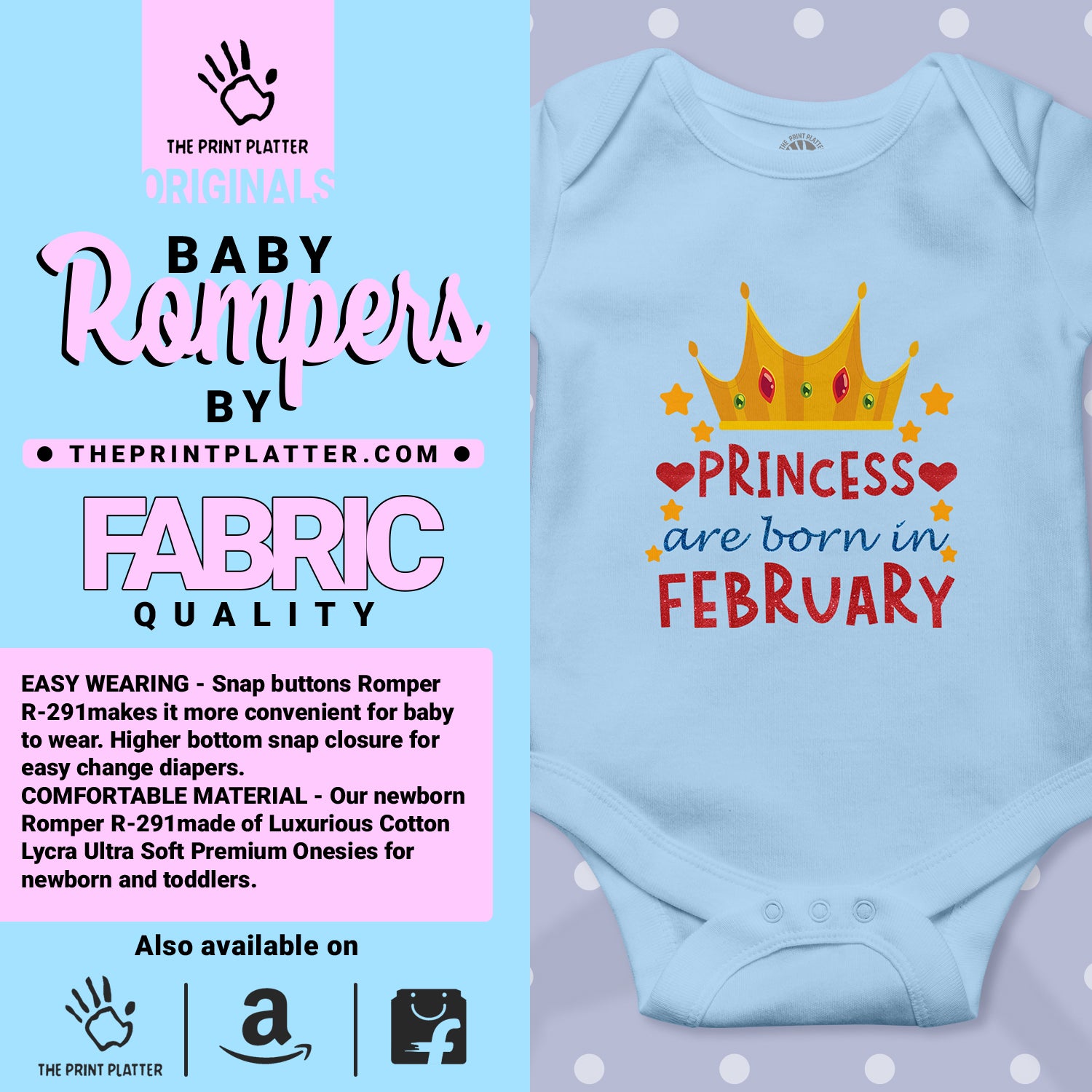 Princess Are Born In February Unisex Half Sleeve Romper