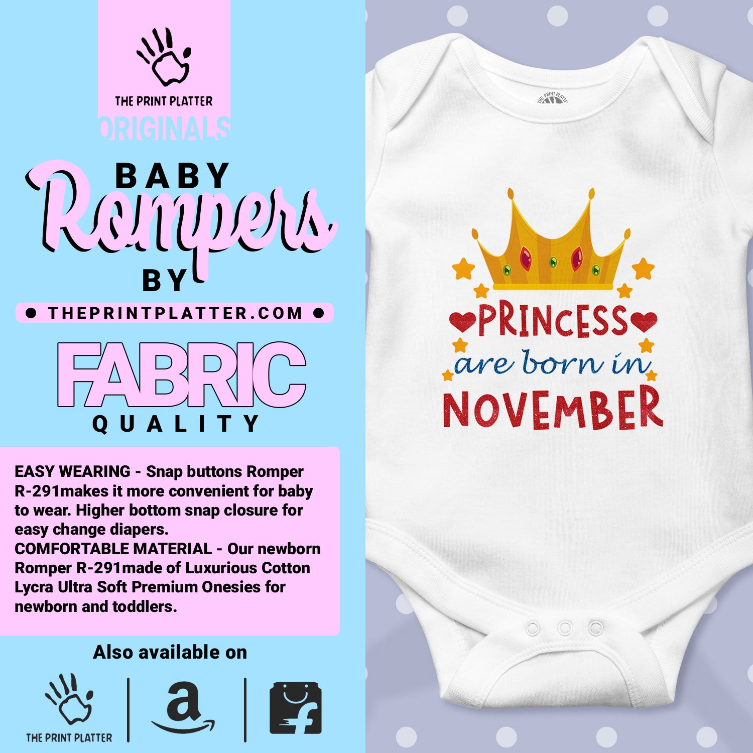 Princess Are Born In November Unisex Half Sleeve Romper