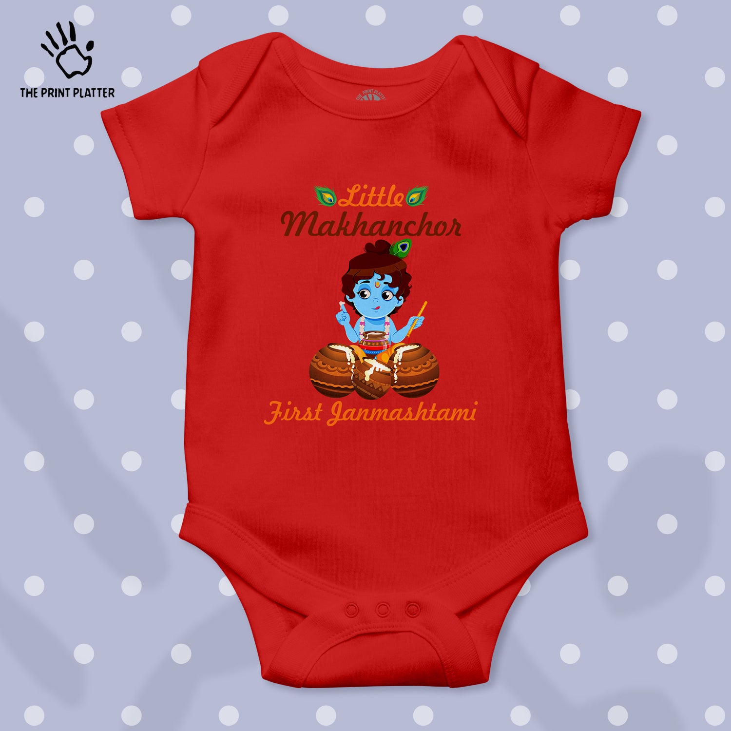 Little Makhanchor First Janmashtami Unisex Half Sleeve Romper