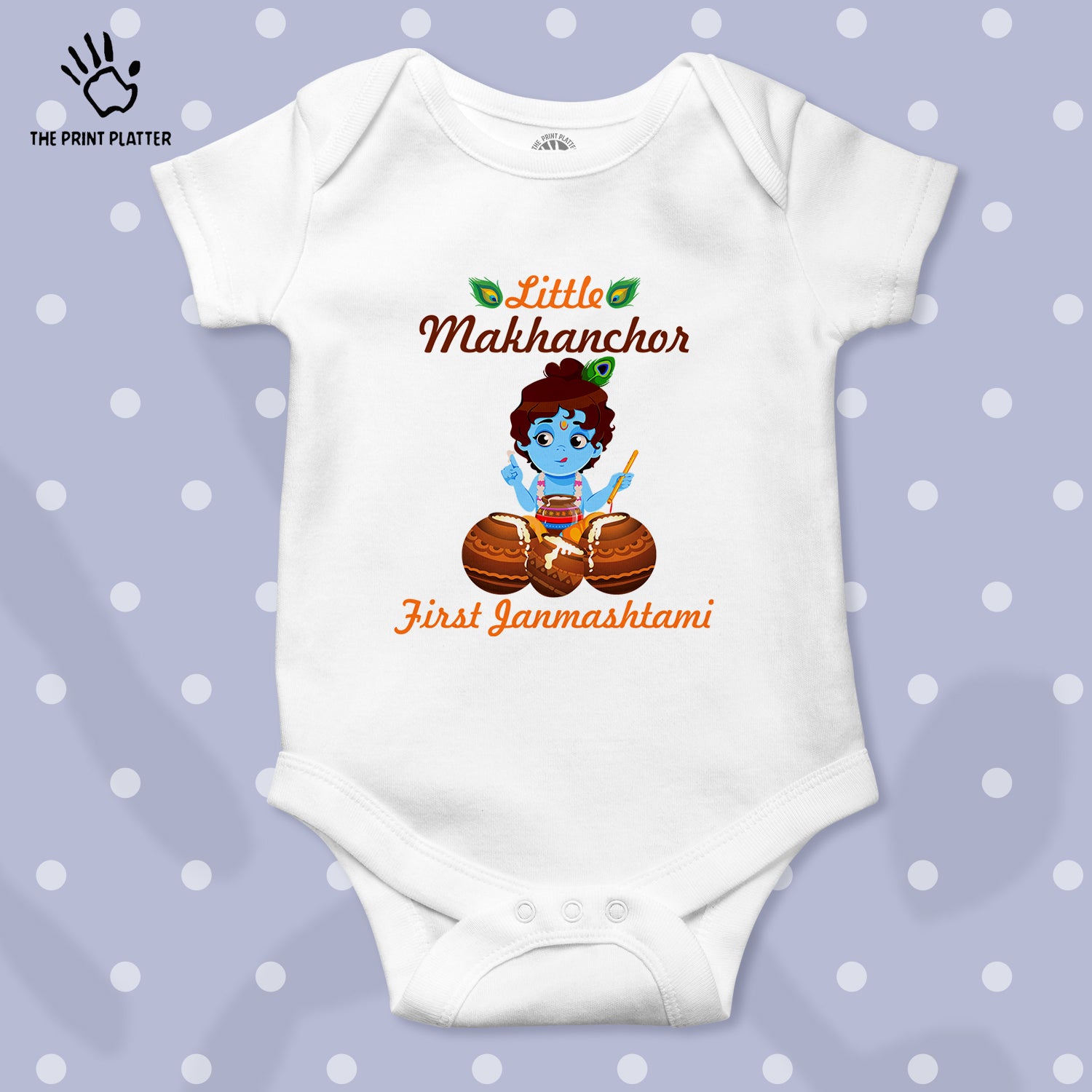 Little Makhanchor First Janmashtami Unisex Half Sleeve Romper