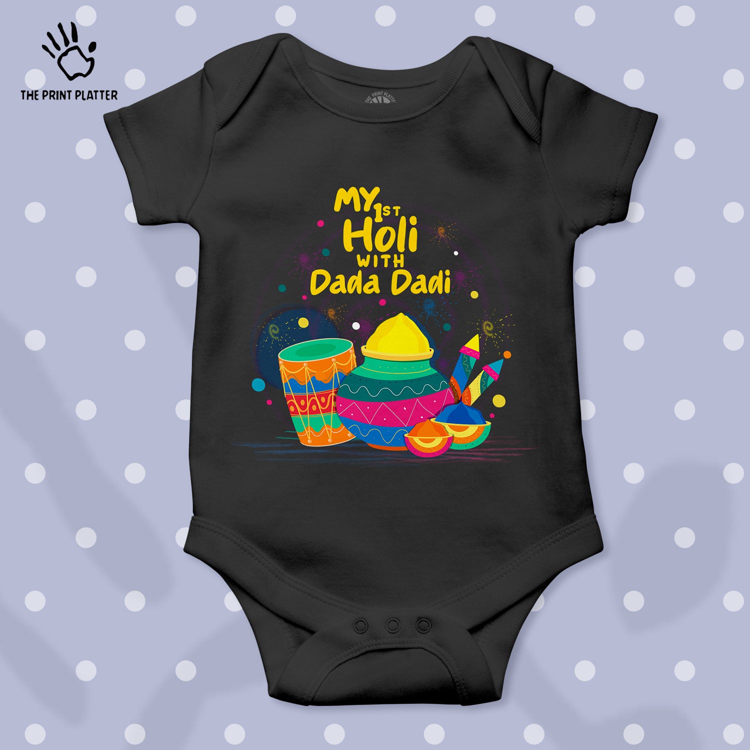 My 1st Holi With Dada Dadi Unisex Half Sleeve Romper