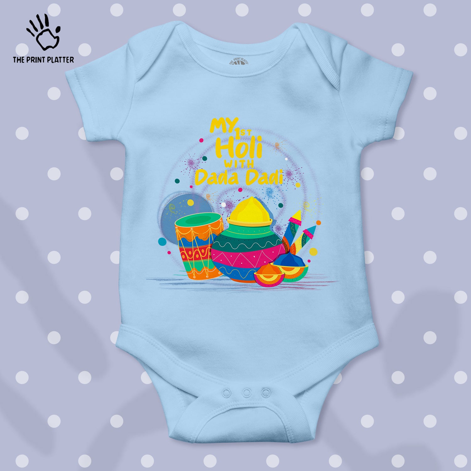 My 1st Holi With Dada Dadi Unisex Half Sleeve Romper