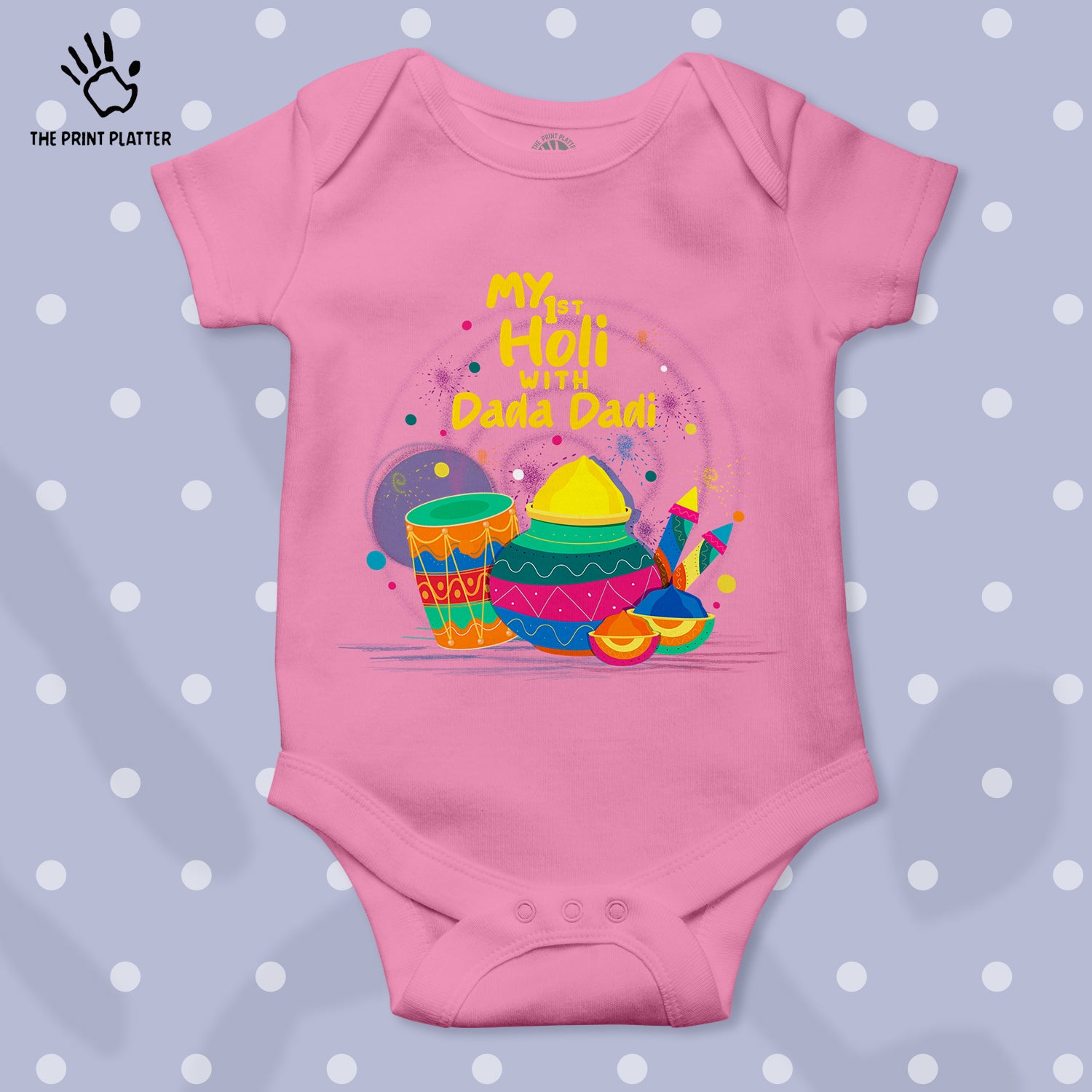 My 1st Holi With Dada Dadi Unisex Half Sleeve Romper