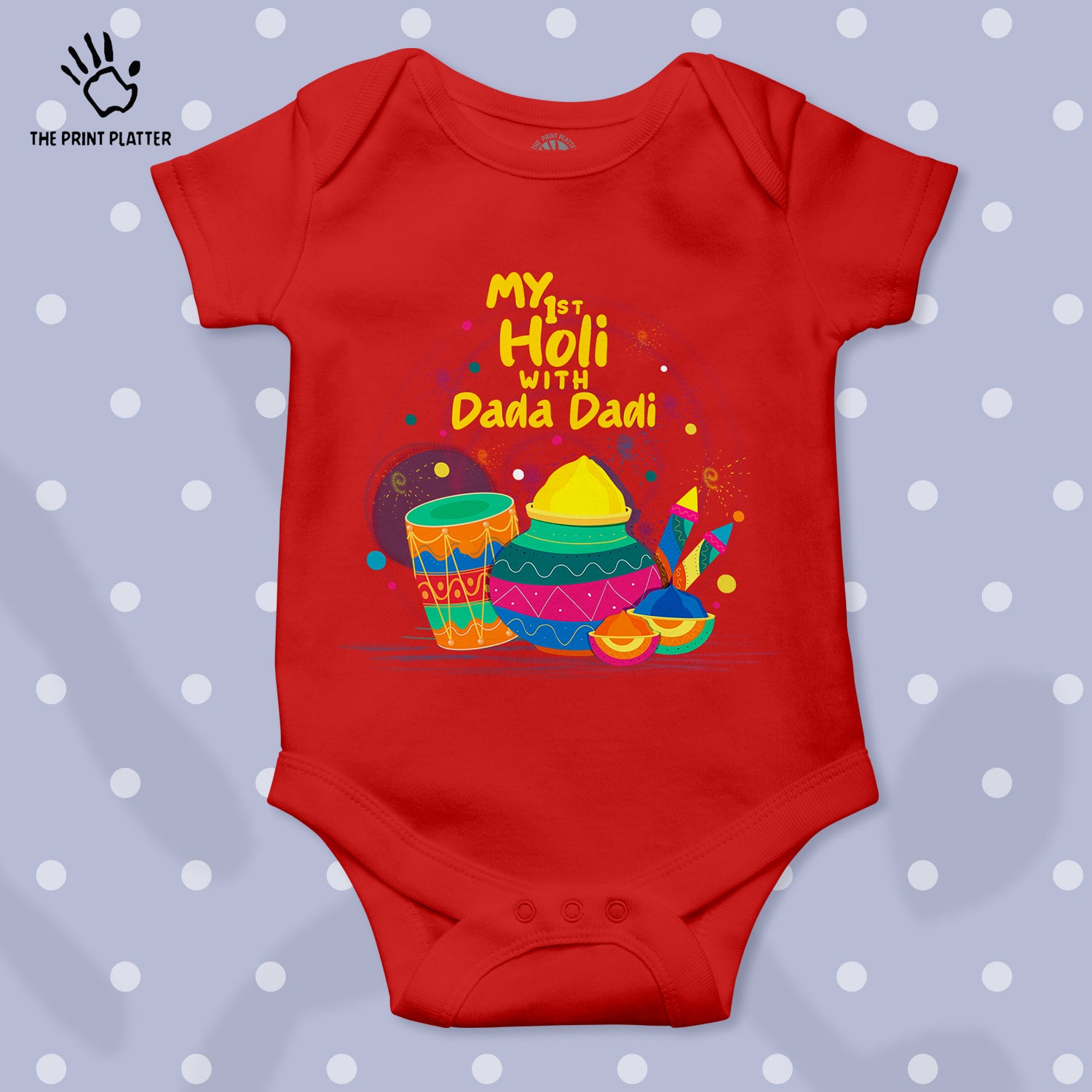 My 1st Holi With Dada Dadi Unisex Half Sleeve Romper