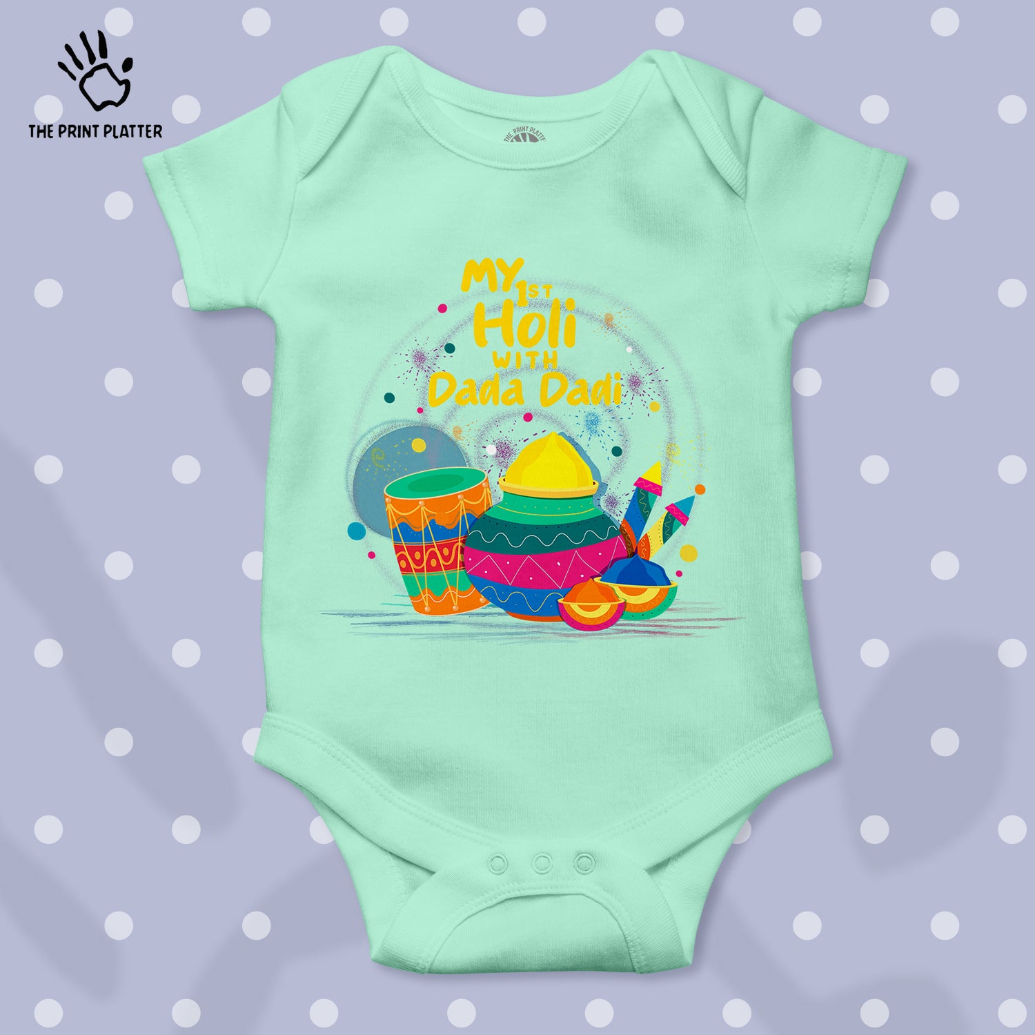 My 1st Holi With Dada Dadi Unisex Half Sleeve Romper