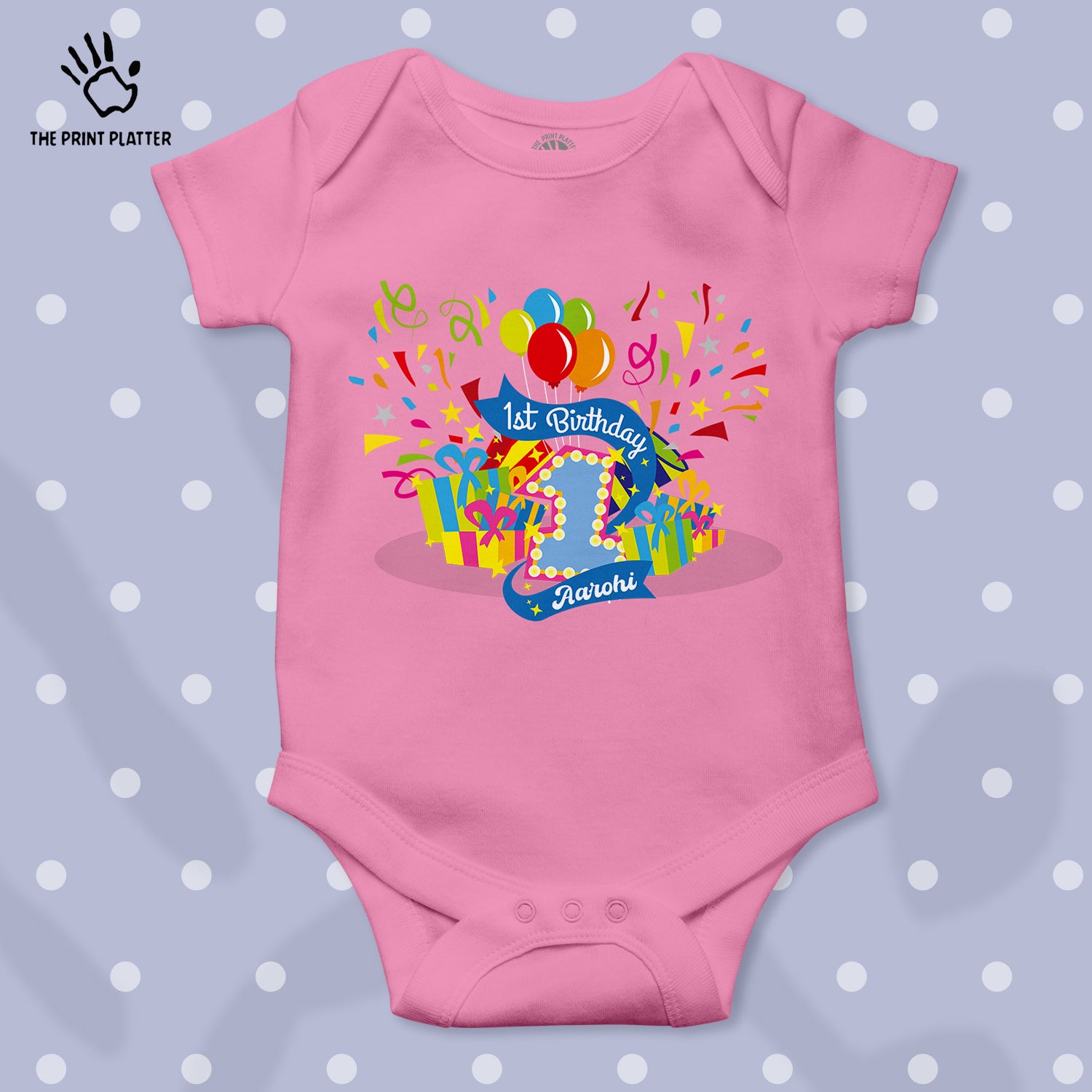 First Birthday Aarohi Unisex Half Sleeve Romper