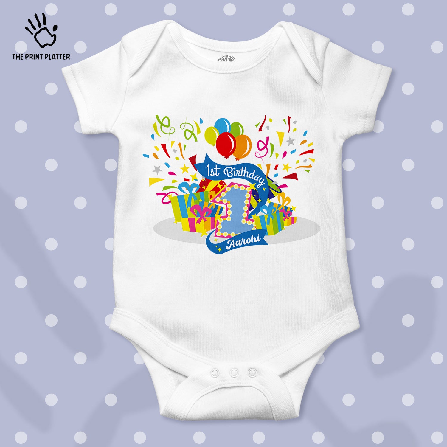 First Birthday Aarohi Unisex Half Sleeve Romper