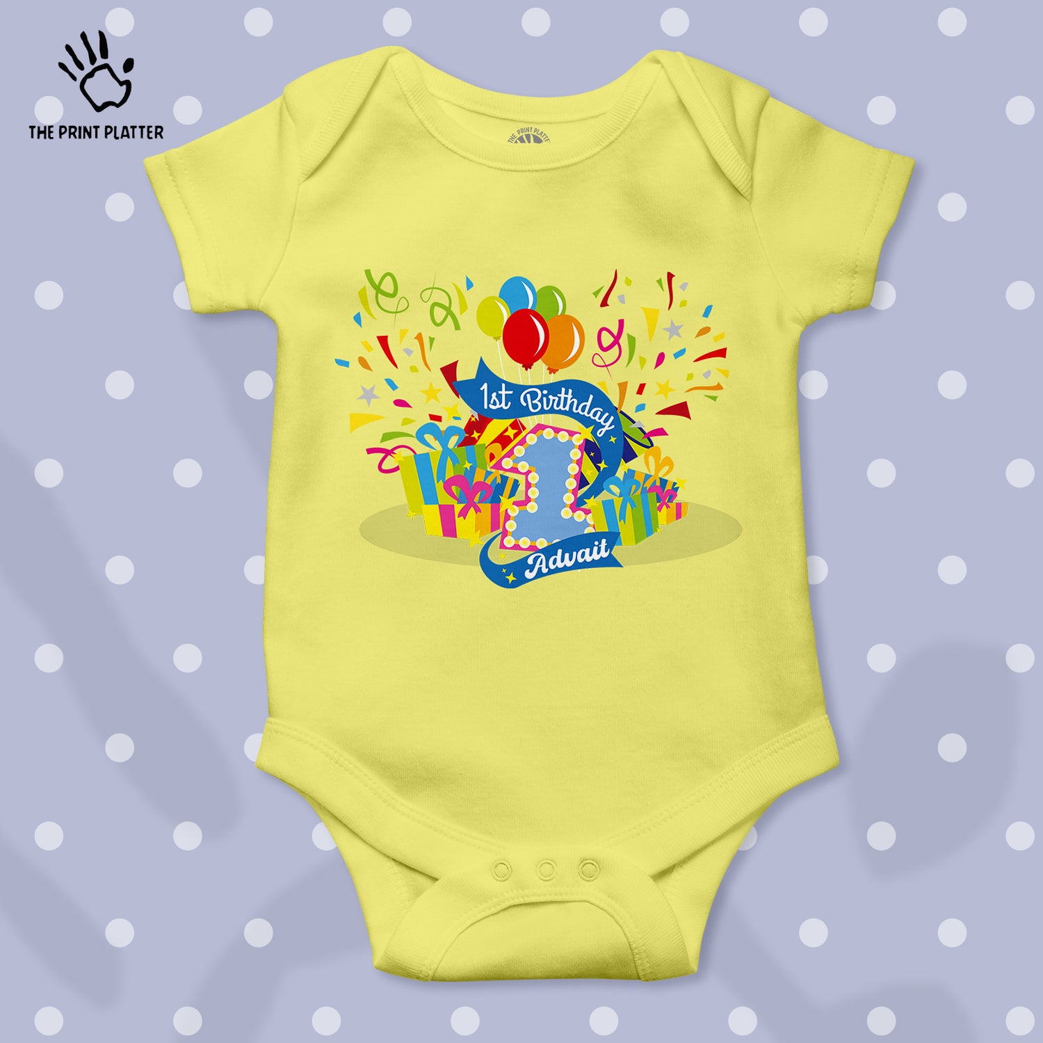 First Birthday Advait Unisex Half Sleeve Romper