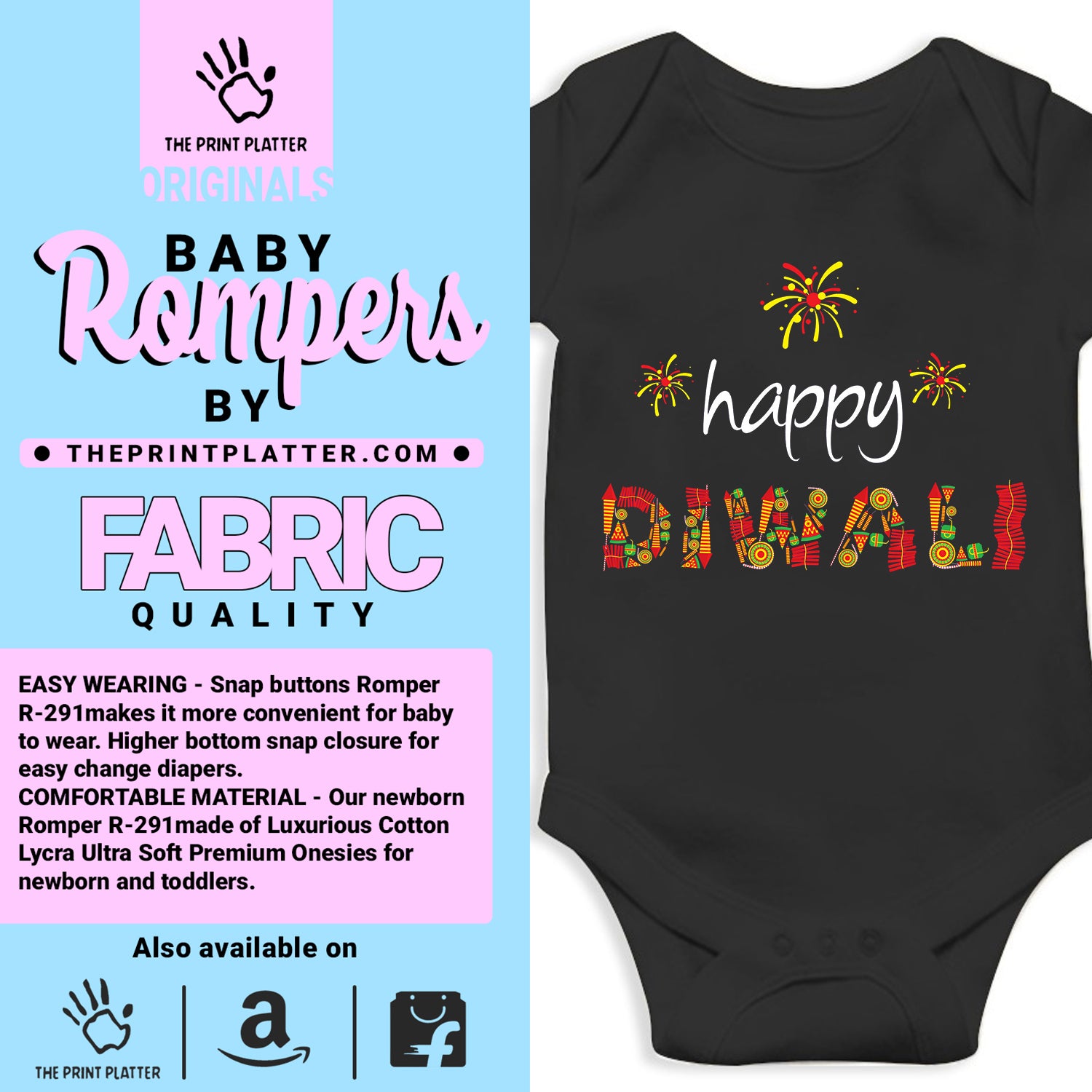 Happy Diwali Unisex Half Sleeve Romper