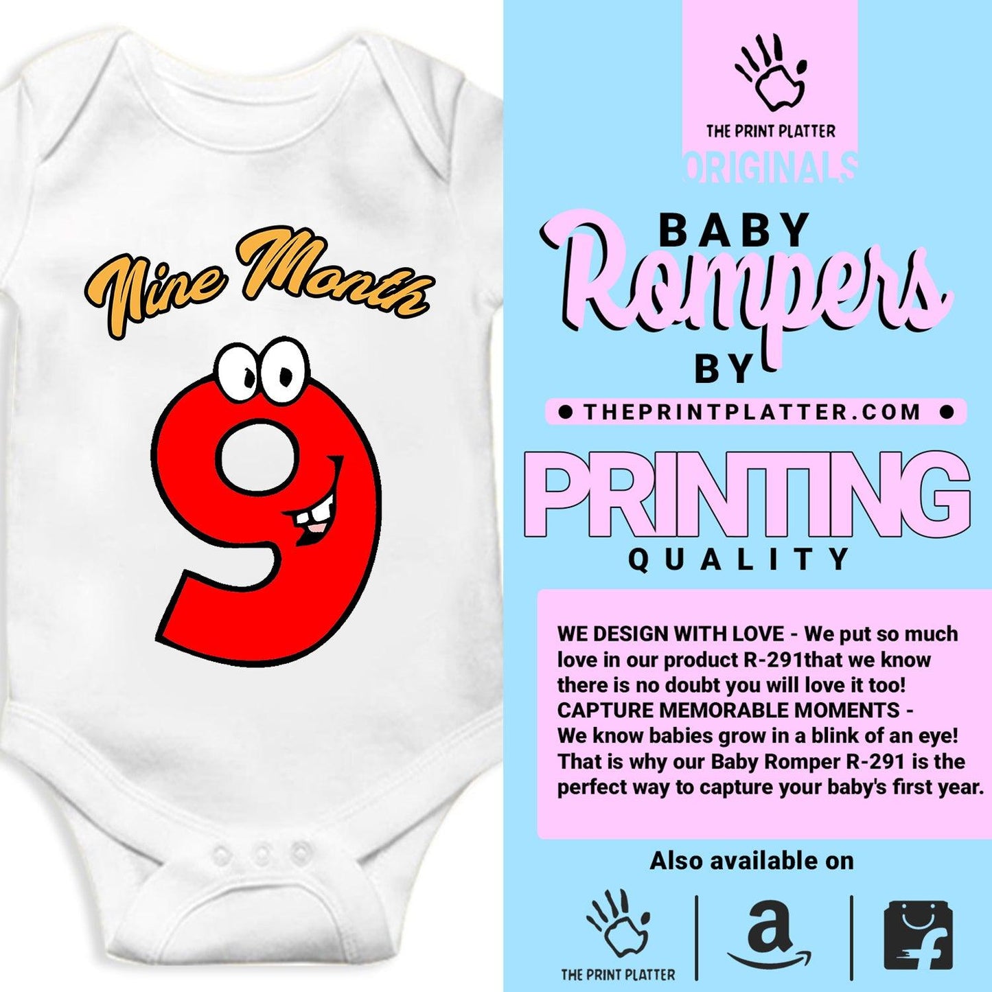 Nine Month Unisex Half Sleeve Romper