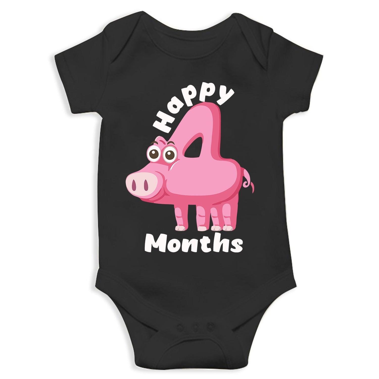 Happy 4 Month Unisex Half Sleeve Romper