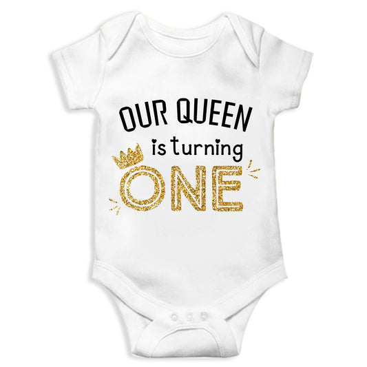 Our Queen Is Turning One Unisex Half Sleeve Romper